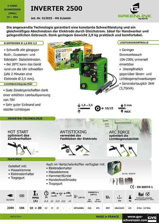 GYS E-Hand Schweissgerät 80A INVERTER 2500 230V 1ph Im Karton Mit Zubehör – Bild 4