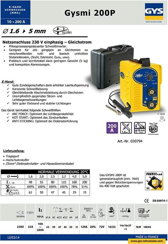 GYS E Hand Elektroden Schweißgerät GYSMI 200P 200A 030794 Mit WIG Option – Bild 4