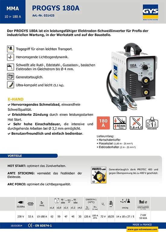 GYS PROGYS 180A E-Handschweißinverter + Zubehör Im Hartschalenkoffer - 031425 – Bild 3