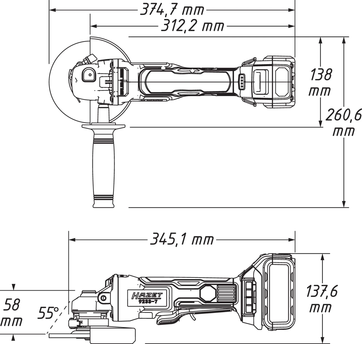 HAZET Akku Winkelschleifer Grundgerät 9233-010 – Bild 4