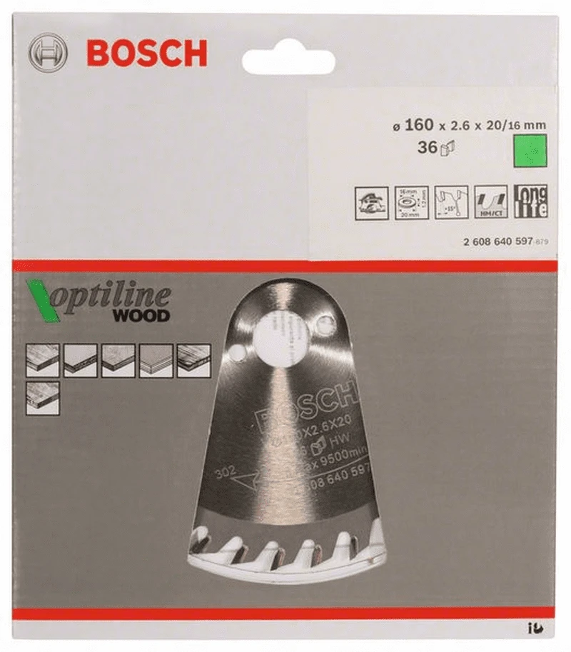 Bosch Kreissägeblatt Optiline Wood Für Handkreissägen 160 X 20/16 X 2,6 Mm 36 2608640597