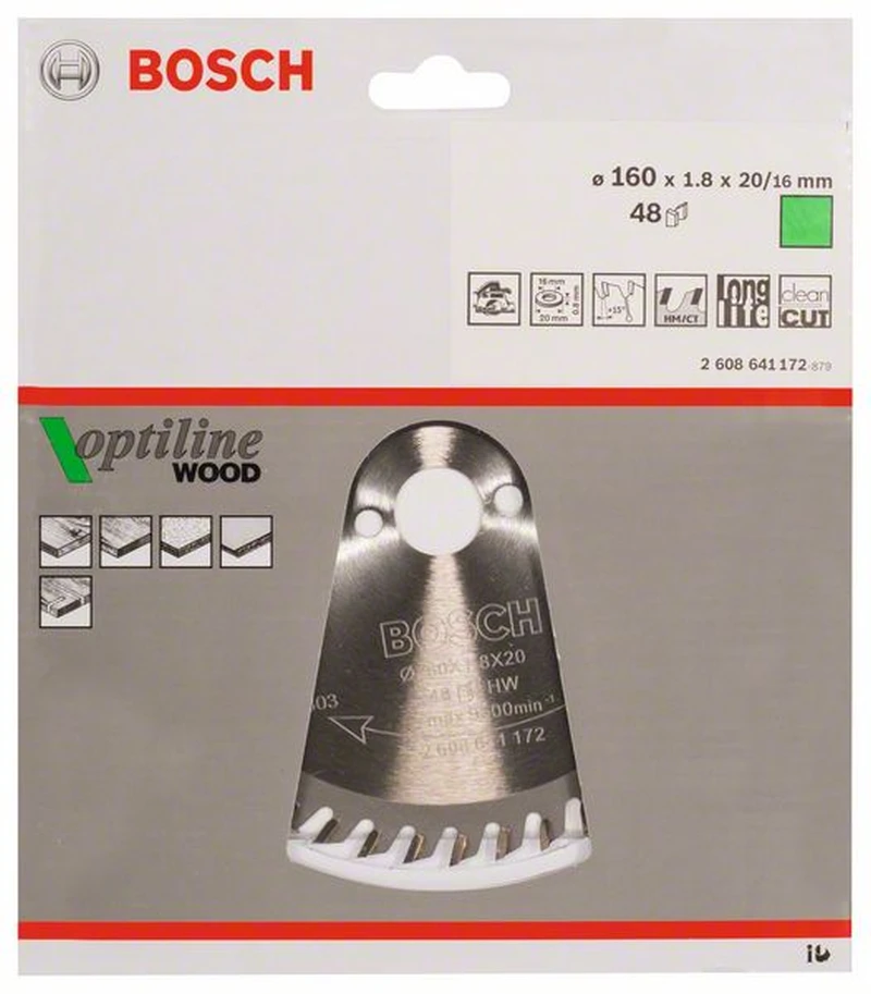 Bosch Kreissägeblatt Optiline Wood Für Handkreissägen 160 X 20/16 X 1,8 Mm 48 2608641172