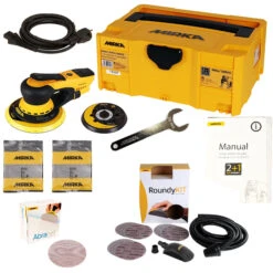 Exzenterschleifer Mirka DEROS 5650CV Set + 50 Abranet Sch., Case & Roundy-Kit Gratis