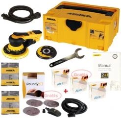 Exzenterschleifer Elektro Mirka DEROS 5650CV Set + 150 Abranet Scheiben, Case & Roundykit Gratis