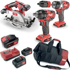 FLEX PACK Akku Bohrschrauber Handkreissäge Schlagschrauber 1/2" 3x Akku LG + Tasche